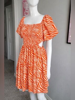 Rachel Roy Nova Side Cutout Dress Orange Print Size XS